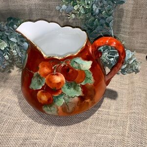 Very Rare Antique Jaeger & Co J & C Porcelain Handled Pitcher Large Hand Painted